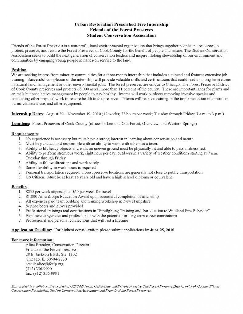 Forest Preserve Internship