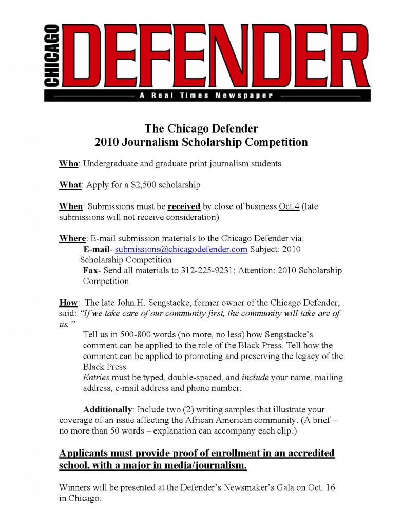 Chicago Defender 2010 Scholarship Competition