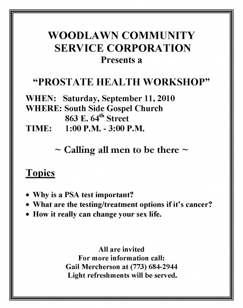 WCSC Prostate Health Workshop flier 2010