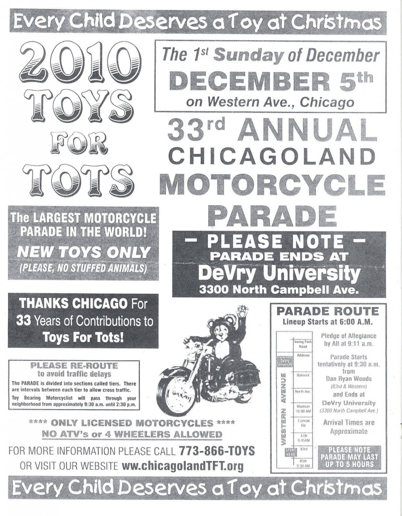 33rd Annual Chicagoland Toys for Tots Motorcycle Parade - December 5th