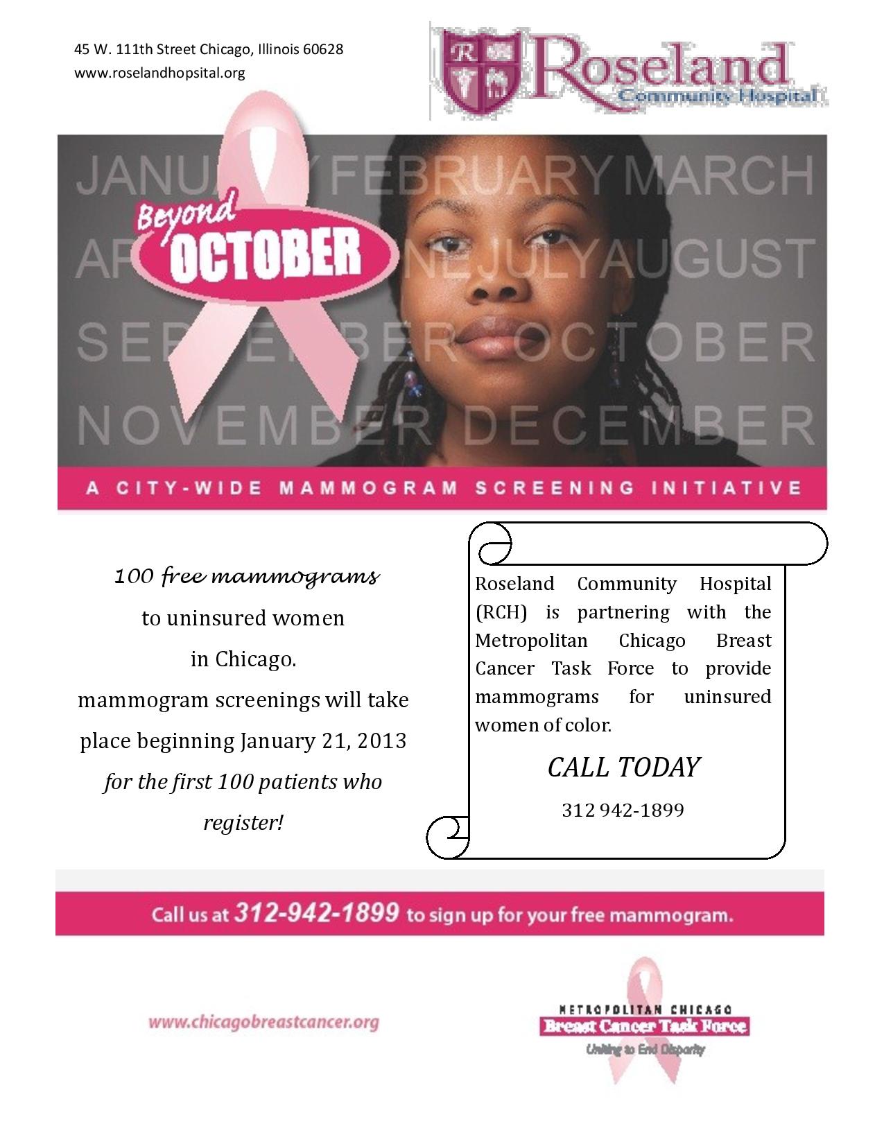 100 Free Mammograms - Roseland Community Hospital