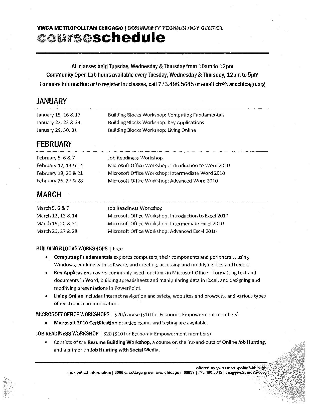 YWCA Technology Class Schedule