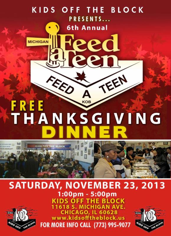 Kids Off the Block 6th Annual "Feed a Teen" Free Thanksgiving Dinner 